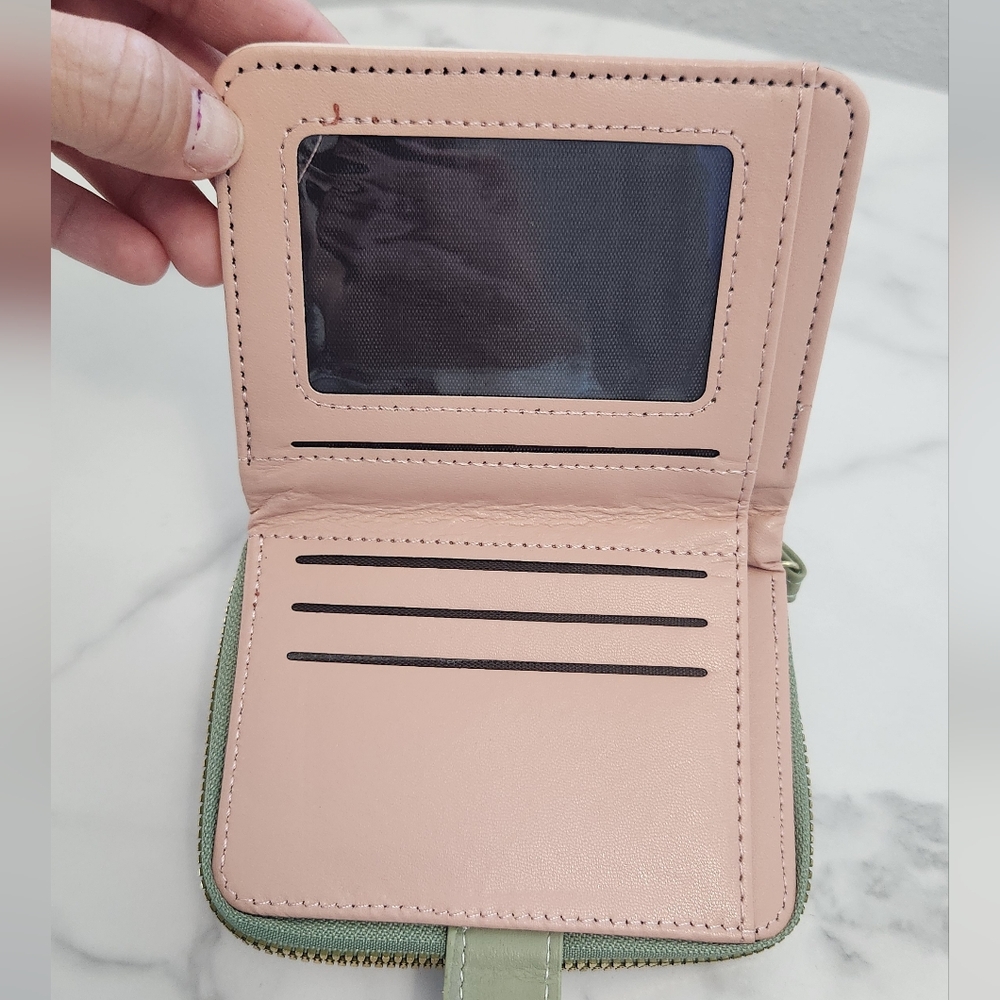 Whimsical Cat Print Mini Wallet Green & White PU Leather • Wristlet Card Hol - Picture 8 of 15